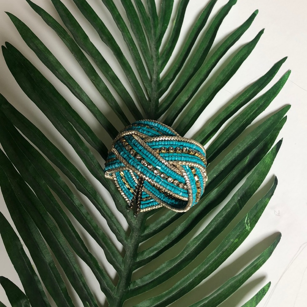 Gold & Turquoise multi-strand beaded cuff